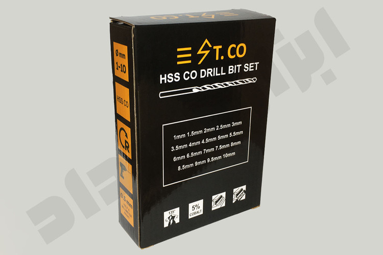 مشخصات، قیمت و خرید جعبه مته کبالت ۵٪ استیکو (ST.CO) سایز ۱ تا ۱۰ میلی | ۱۹ عددی HSS-G
